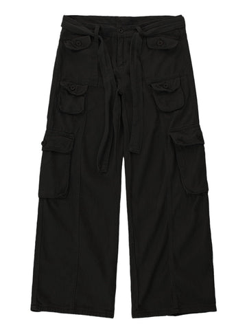 Aidase High street retro casual large pocket overalls men's and women's new summer high waist loose straight tube draped wide leg pants aidase-shop